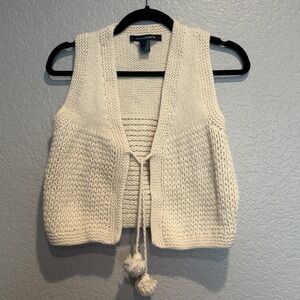 French Connection Mohair-Wool Blend Tie-Front Knit Vest Cream Boho Y2K Sz S/M